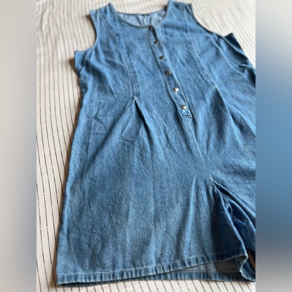 Denim Tank Sleeveless One Piece Romper Jumper Shorts Button Front Closure L/XL - Picture 3 of 11